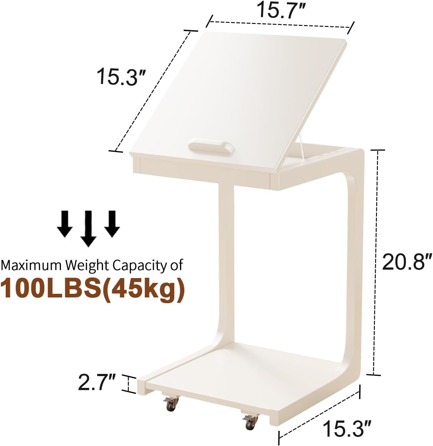 Adjustable C-Shaped End Table with Wheels – Wooden Side Table for Couch or Bed